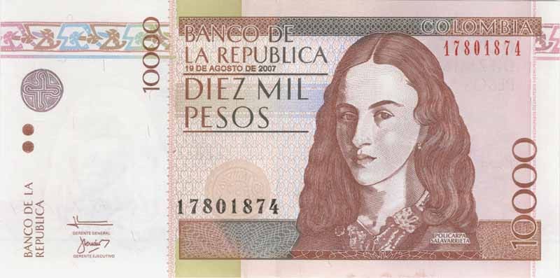 Colombian Money - old 10,000 pesos bill