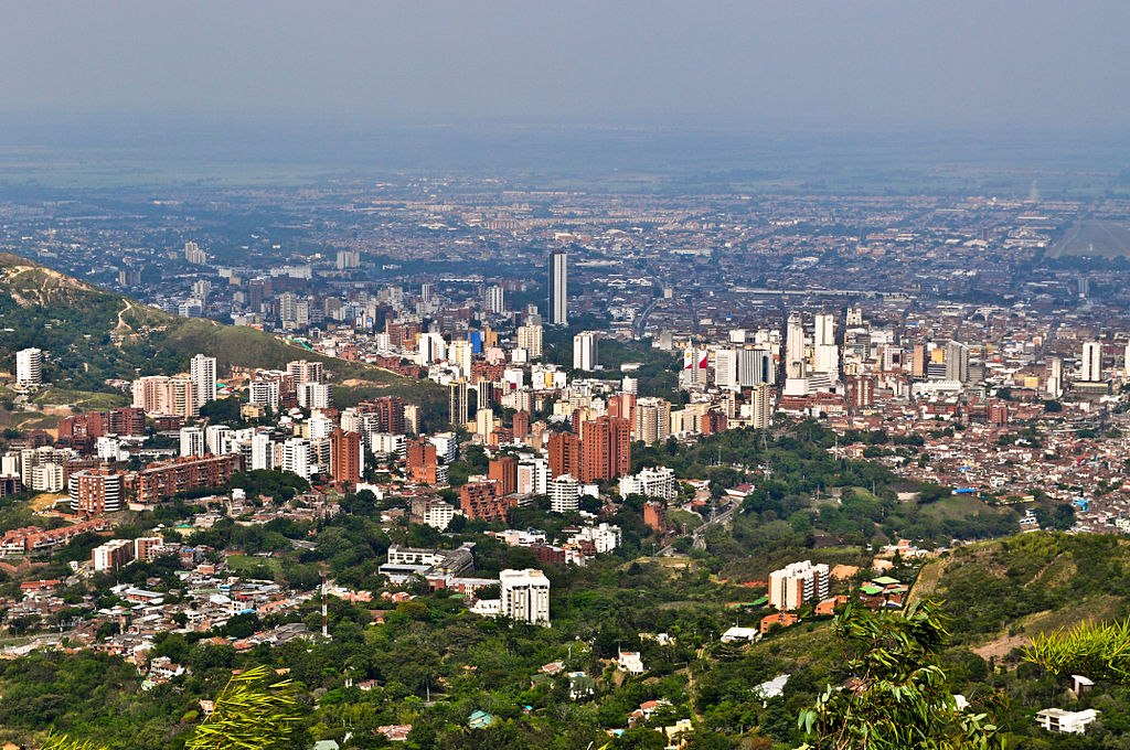 Panoramic view of Santiago de Cali Colombia from the hills of Crito Rey