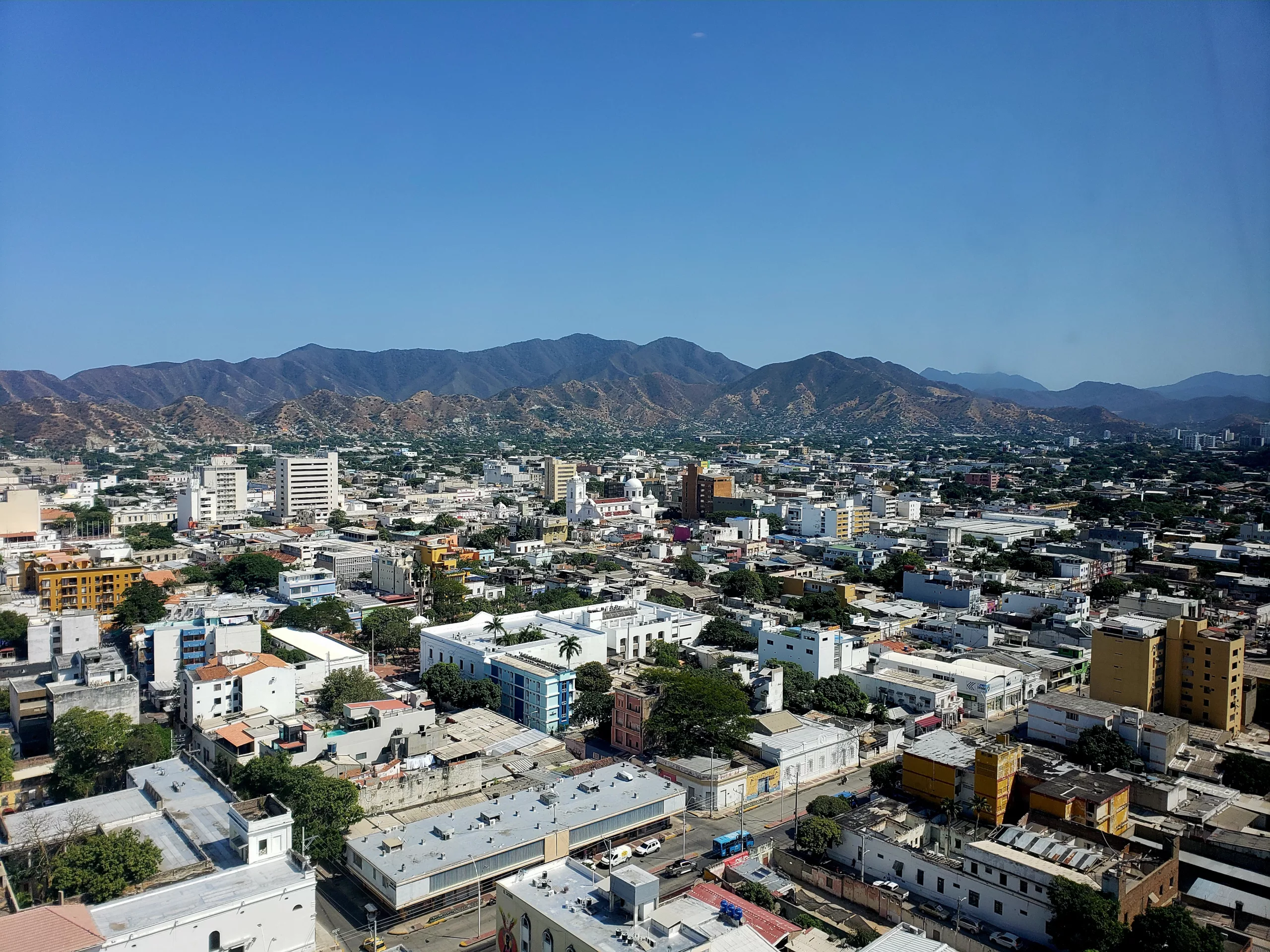 Elevated POV of Santa Marta, Colombia.